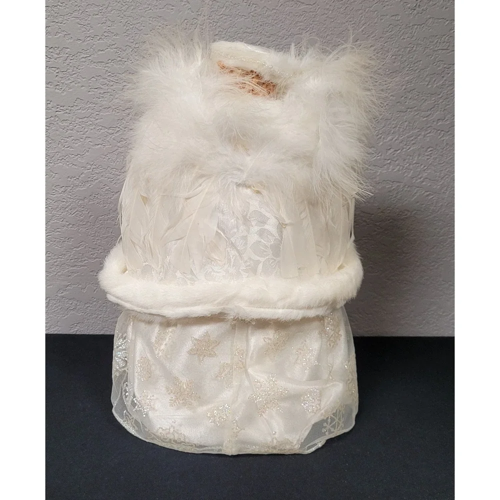 Angel Christmas Tree Topper Cream Glittery Snowflakes 11 inch Tall - Picture 6 of 10